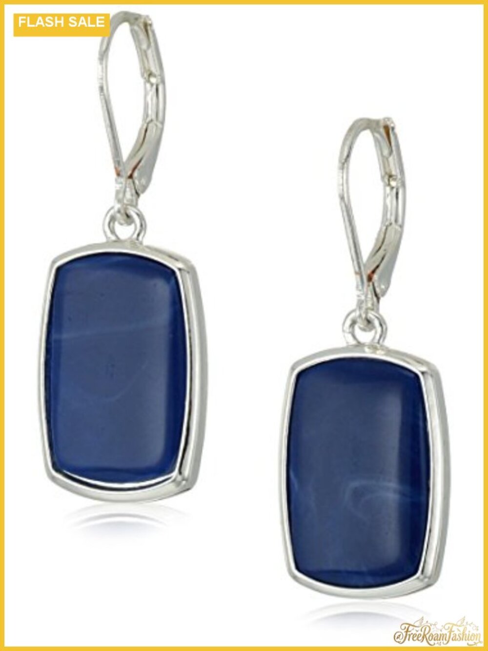 Drop Dangle Earrings Silver Tone Blue Plastic Leverback Small Dangle
